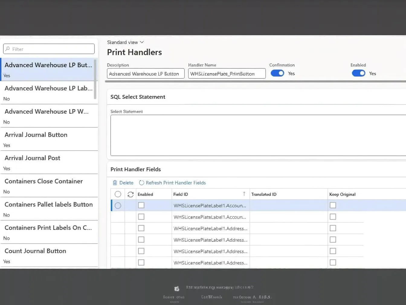 Print Handlers UI - D365 label printing