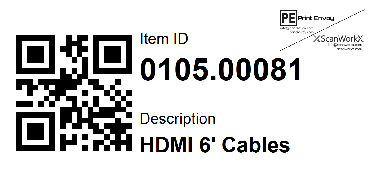 2x1 BarTender item label template with QR code, item ID, and description fields